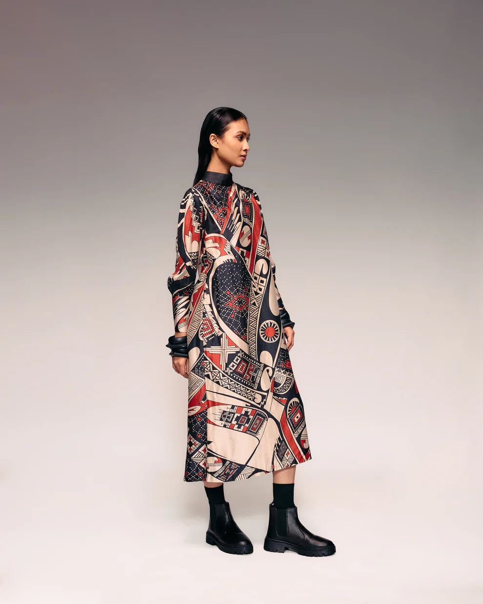 Rust Print Silk Midi Dress