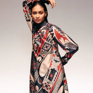 Rust Print Silk Midi Dress