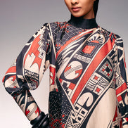 Rust Print Silk Midi Dress