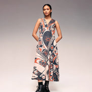 Rust Print V Neck Midi Dress