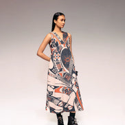 Rust Print V Neck Midi Dress