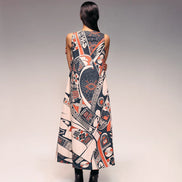 Rust Print V Neck Midi Dress