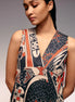 Rust Print V Neck Midi Dress