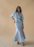 Shirt with Concealed Placket & Kimono Sleeve and Long Skirt - Light Blue/Maroon