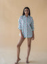 Shirt with Concealed Placket & Kimono Sleeve - Green/Pink