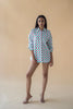 Shirt with Concealed Placket & Kimono Sleeve - Green/Pink