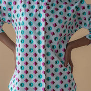 Shirt with Concealed Placket & Kimono Sleeve - Green/Pink