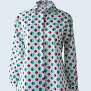 Shirt with Concealed Placket & Kimono Sleeve - Green/Pink