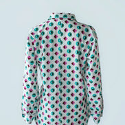 Shirt with Concealed Placket & Kimono Sleeve - Green/Pink