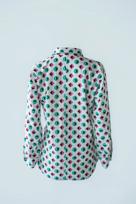 Shirt with Concealed Placket & Kimono Sleeve - Green/Pink
