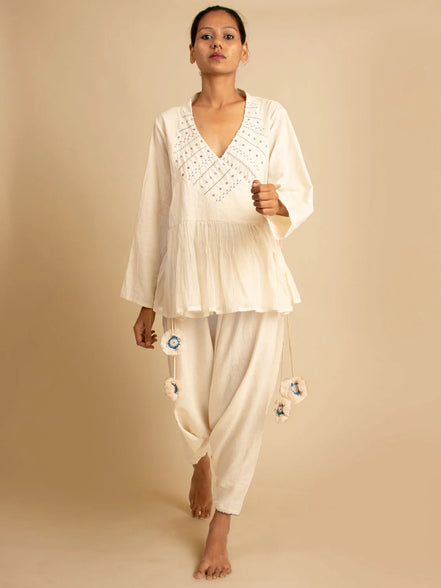 Tiba Top & Pant - Beige Handwoven