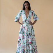 V Neck Long Dress in Flower Print