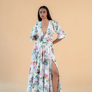 V Neck Long Dress in Flower Print