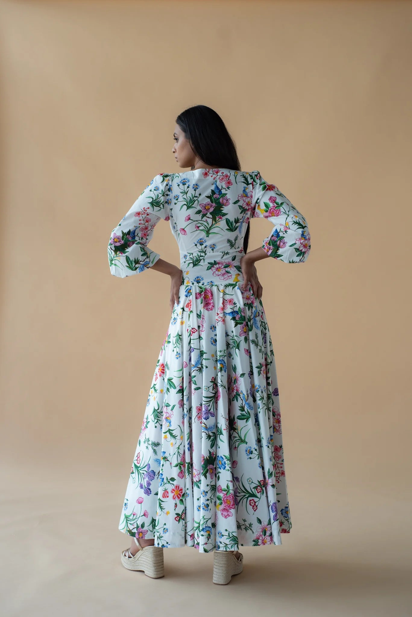 V Neck Long Dress in Flower Print