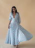 V Neck Long Dress in Geometric Print - Green/Pink