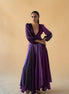Violet Satin Silk Ombre Long Dress V Neck