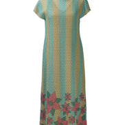Yellow Blue Strip Cotton Net Midi