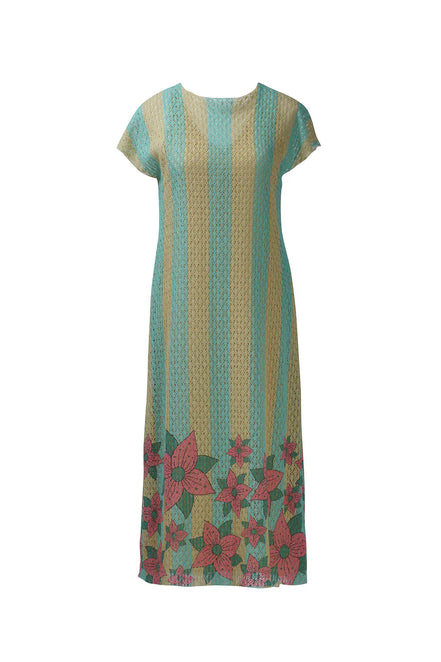 Yellow Blue Strip Cotton Net Midi