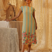 Yellow Blue Strip Cotton Net Midi
