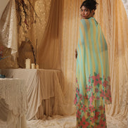 Yellow Blue Stripe Chiffon Batwing Top