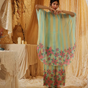 Yellow Blue Stripe Chiffon Batwing Top