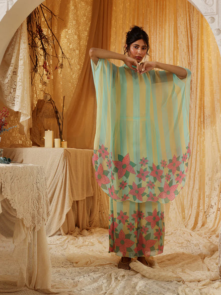 Yellow Blue Stripe Chiffon Batwing Top