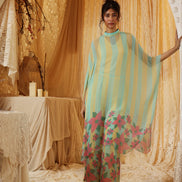 Yellow Blue Stripe Chiffon Batwing Top