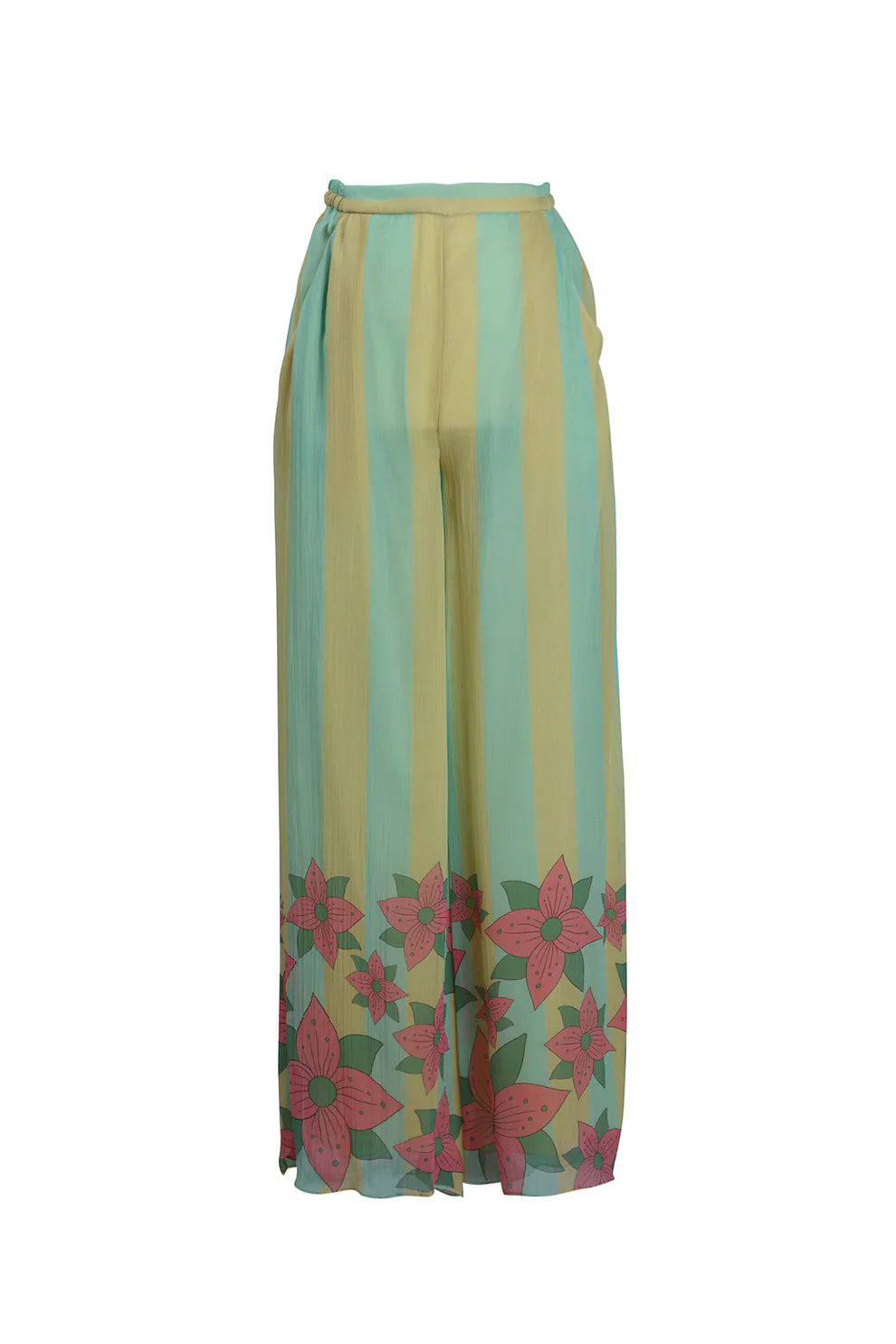 Yellow Blue Stripe Chiffon Pants