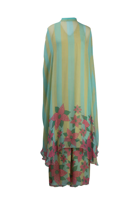 Yellow Blue Stripe Chiffon Pants