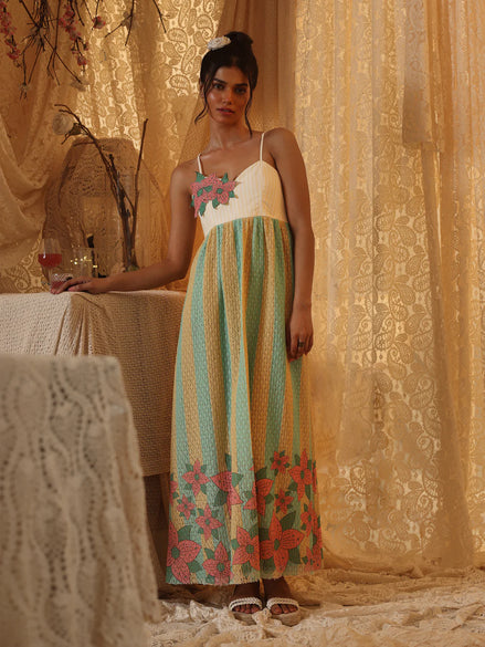 Yellow Blue Strip Spaghetti Dress