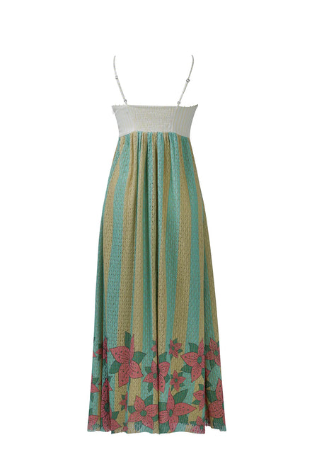 Yellow Blue Strip Spaghetti Dress