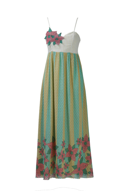 Yellow Blue Strip Spaghetti Dress