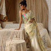 Yellow Circle Print Saree
