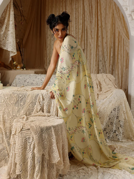 Yellow Circle Print Saree