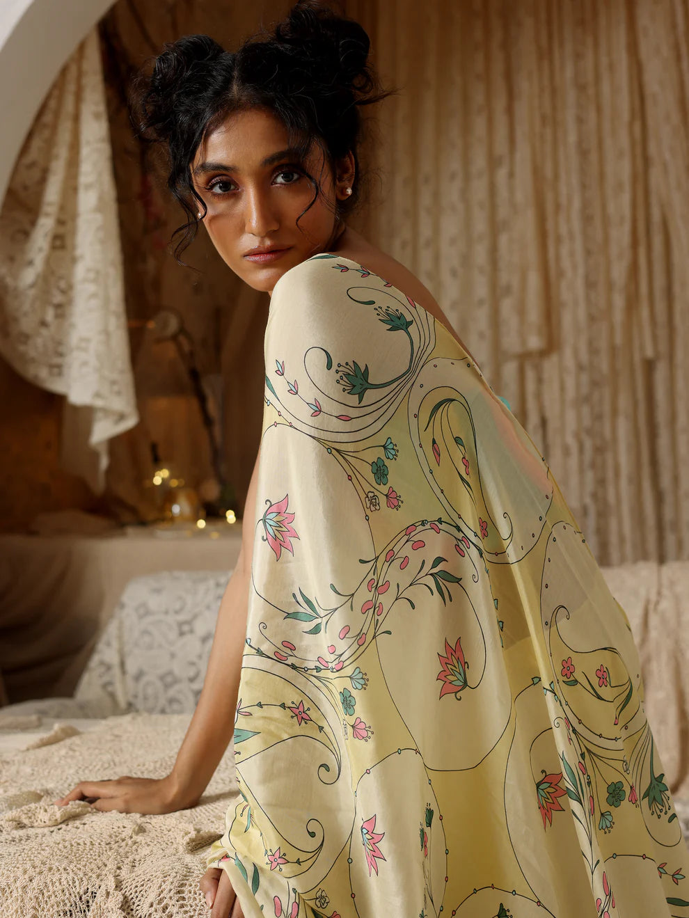 Yellow Circle Print Saree