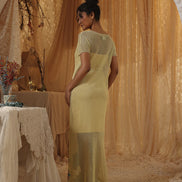Yellow Cotton Net Applique Dress