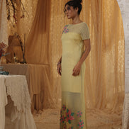 Yellow Cotton Net Applique Dress