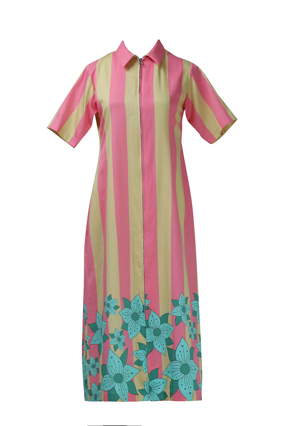 Yellow Pink Stripe Zipper Dress