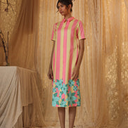 Yellow Pink Stripe Zipper Dress