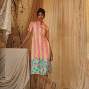 Yellow Pink Stripe Zipper Dress
