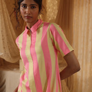 Yellow Pink Stripe Zipper Dress
