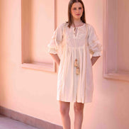 Navy Dress - Beige
