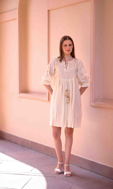 Navy Dress - Beige