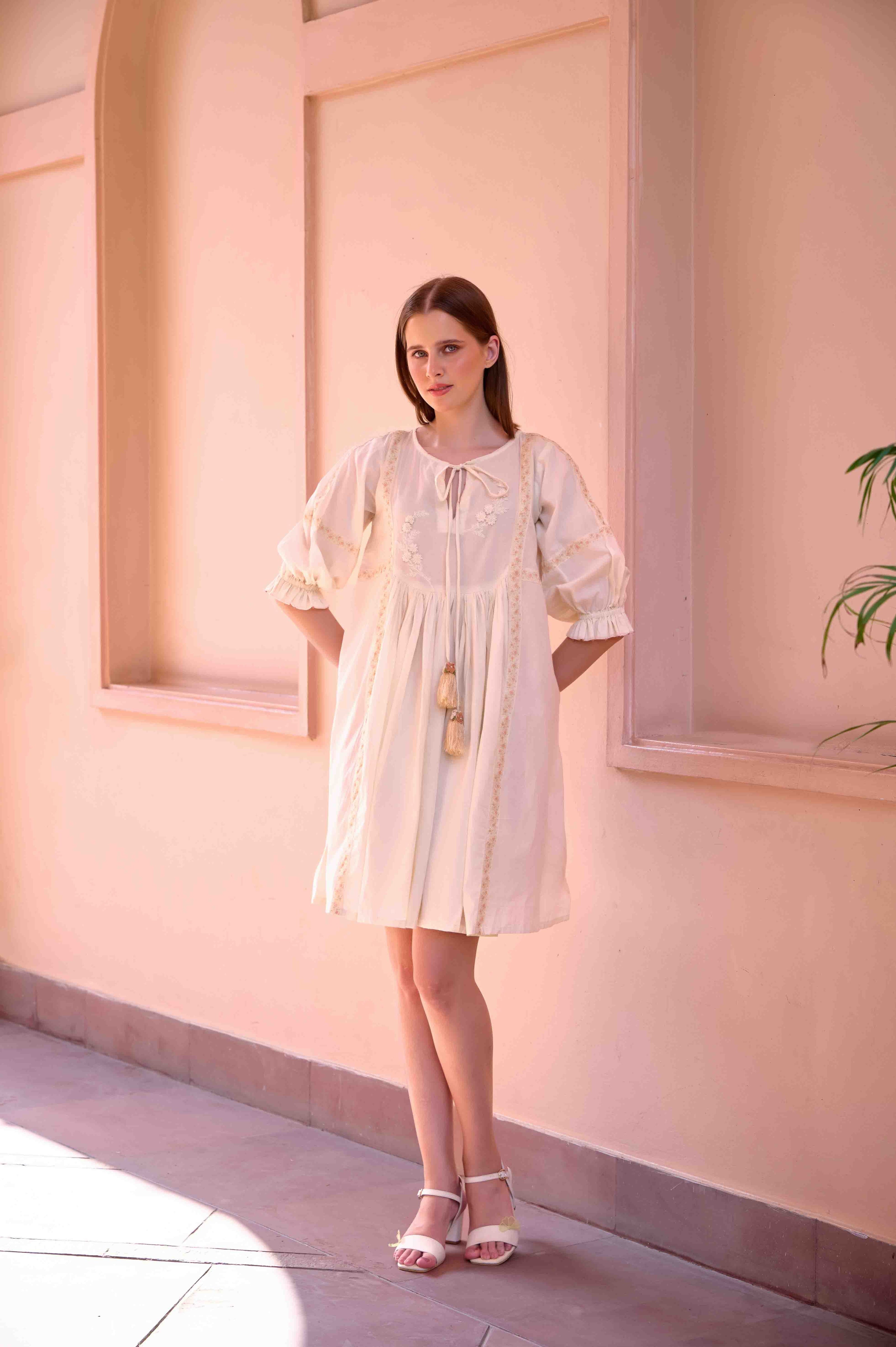 Navy Dress - Beige